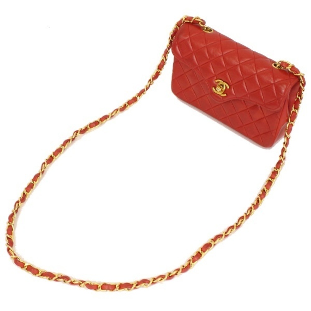 Chanel Chain Shoulder Bag Matelasse Sheepskin Red